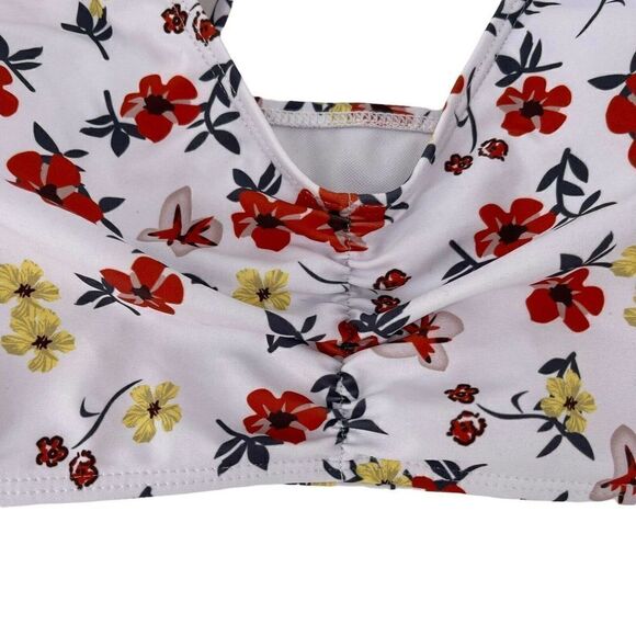 Bohemian Bikini Top Womens Size 4XL White Red V Neck Swimwear Wireless Floral - Picture 2 of 8